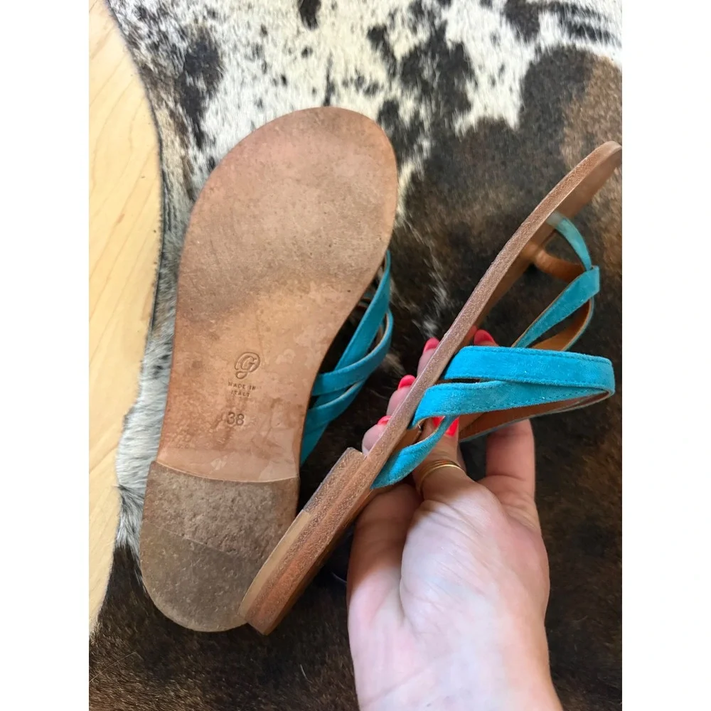 M. GEMI Teal Medio Due Suede Leather Sandal Size‎ 38